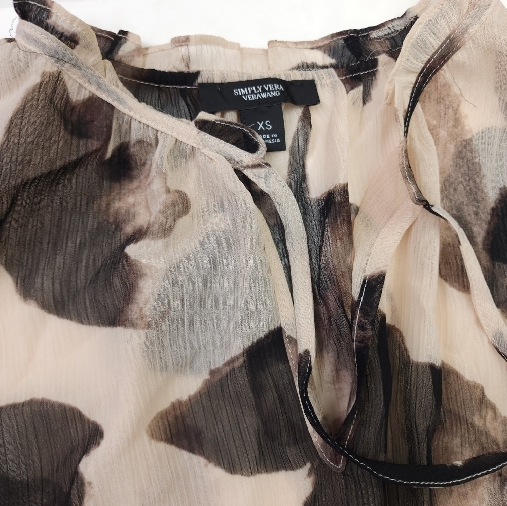 New Simply Vera Wang Beige Brown Black Floral Sheer Maxi High Lo Ruffle Dress Xs - Picture 12 of 14